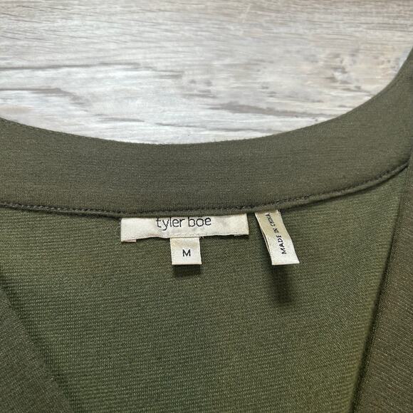 Tyler Boe Olive Green Knit Midi Dress Long Sleeve M Minimalist Stretch - Picture 6 of 6